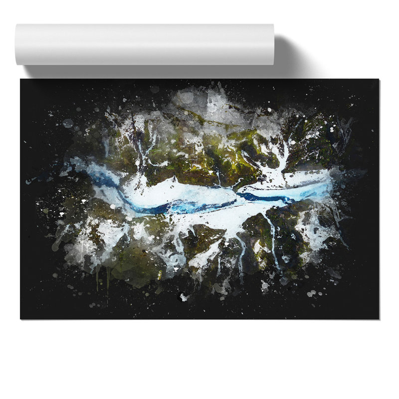 Mountain Ravine in Iceland Paint Splash - Frameless Print, 59cm H x 84cm W x 0.1cm D