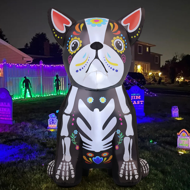 Halloween Inflatables 5 Ft Halloween Inflatable Skeleton Dog With Led Lights
