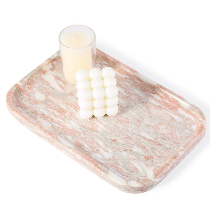 Guein Rectangle Natural Marble Tray,ROSSO NORVEGIAN