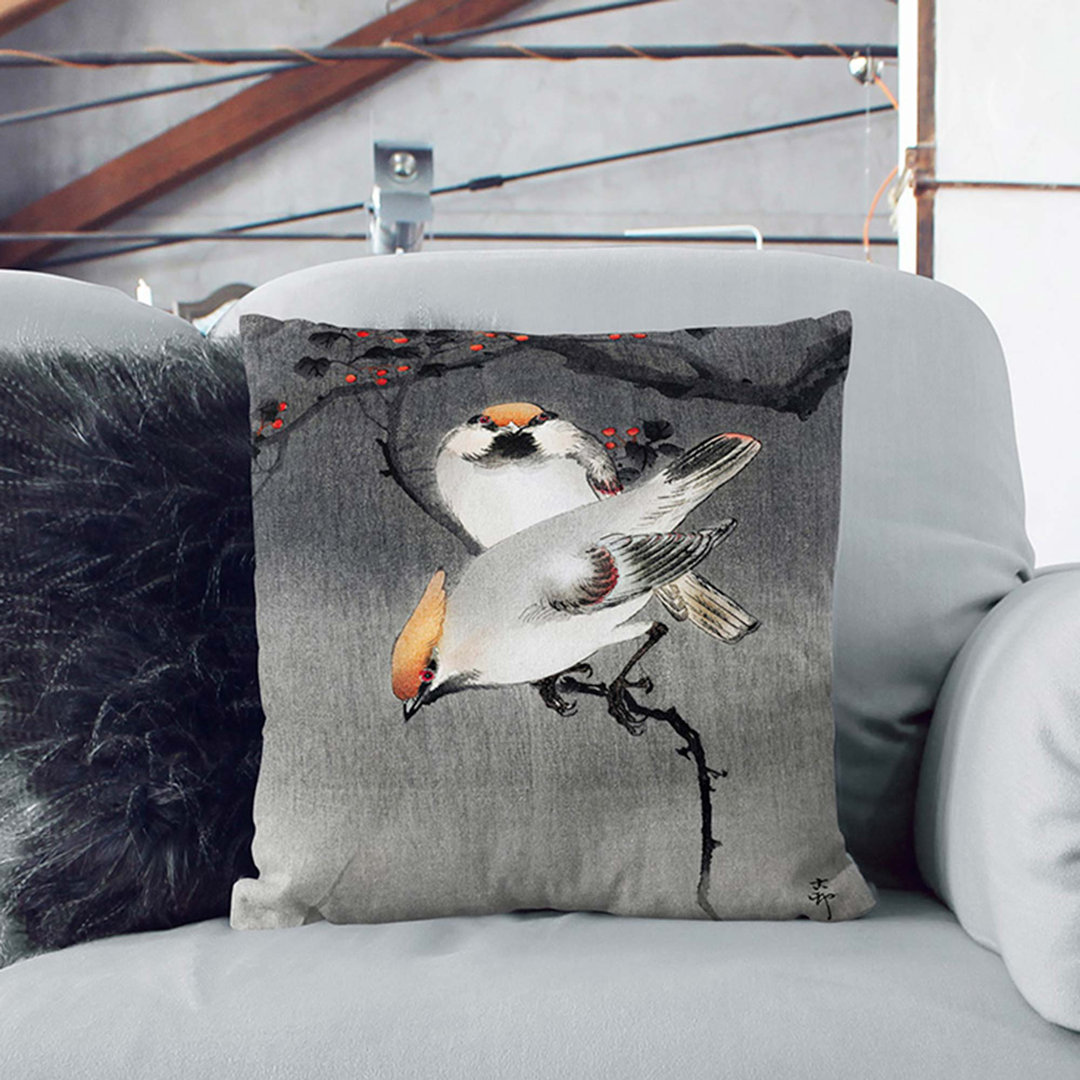 Bohemian Waxwing Birds by Ohara Koson Cushion with Filling