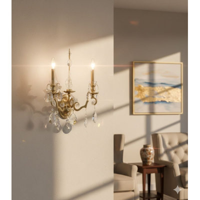 Rickard 2-Light Candle Wall Sconce With Hanging Crystals