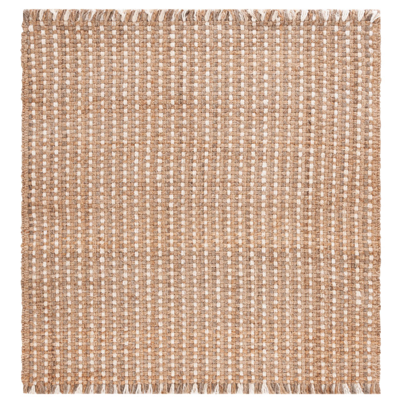 Keshanda Natural Fiber Hand Woven Jute Pile Striped Rug, Square 6'