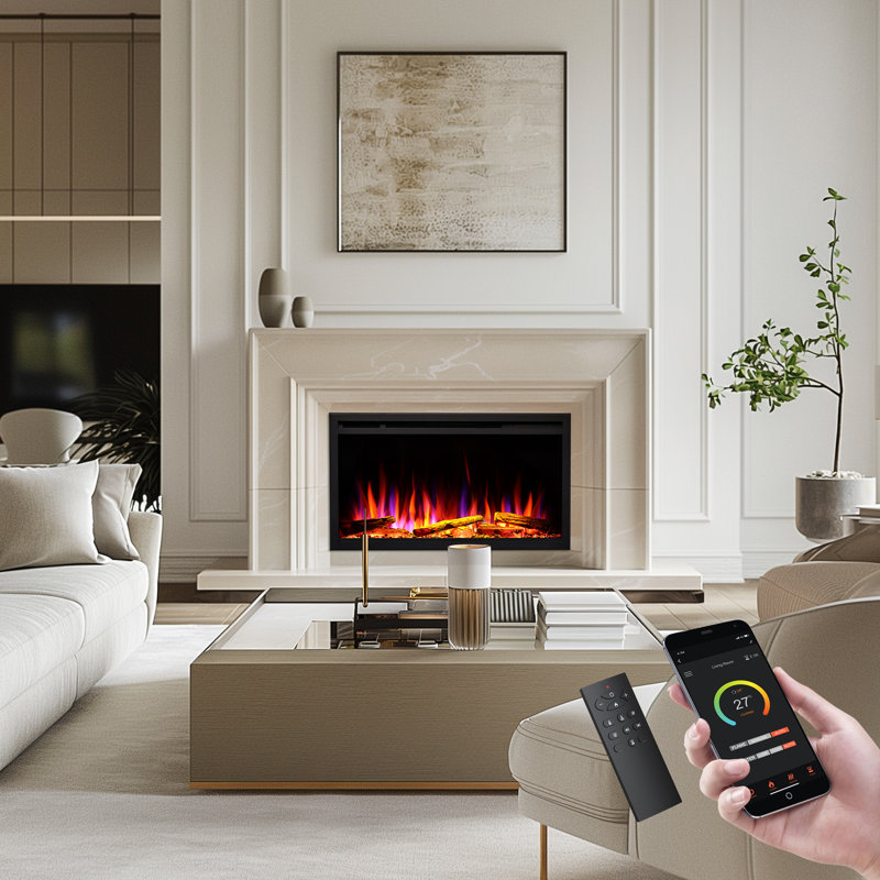 Ahlheim Black Electric Fireplace with 5100 BTU, 18.90" H x 33.10" W x 7.80" D