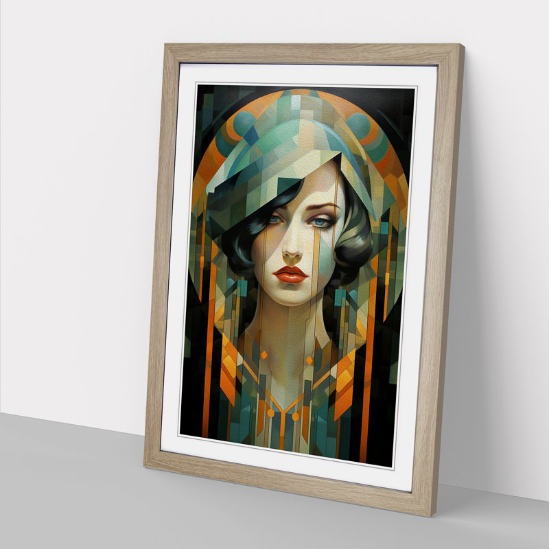 Art Deco Woman Geometric Art Framed Print, 46cm H x 34cm W, Oak Framed