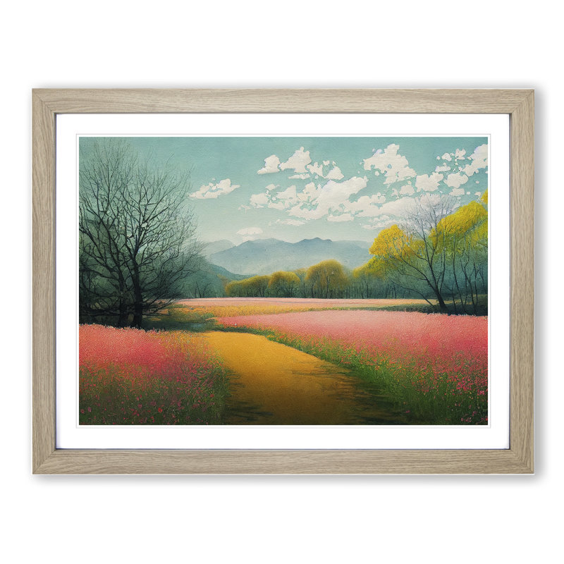 Refined Spring Meadow - Single Picture Frame Painting, 34cm H x 46cm W x 2cm D, Oak Framed
