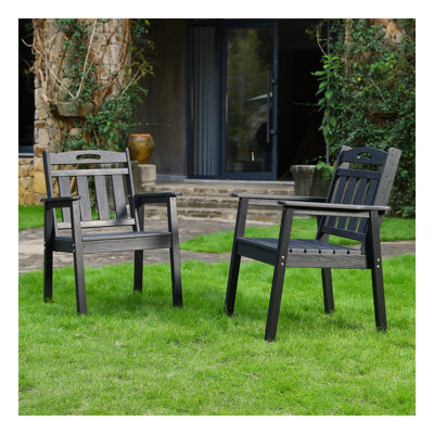 Ensemble de chaises de terrasse en PEHD pour l'extérieur, nécessitant peu d'entretien - pour les jardins, les cours et les terrasses - noir (dossier vertical)