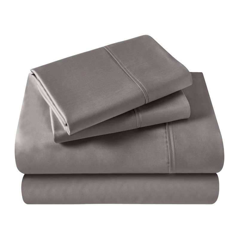 Superior 400 Thread Count Premium Combed Egyptian Cotton Sateen Sheet Set, King Sheet Set with 2 Pillowcases, Gray
