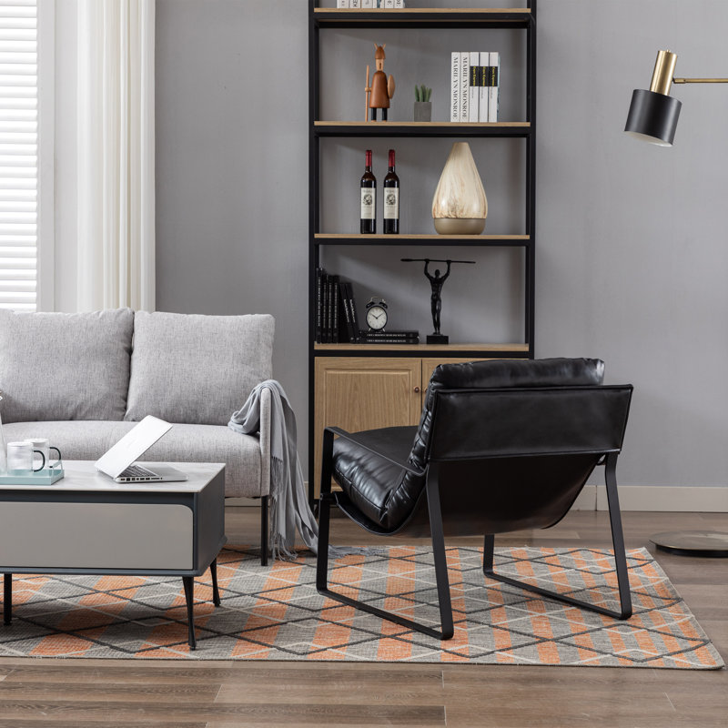 Metal Accent Stool, Black, Faux Fur