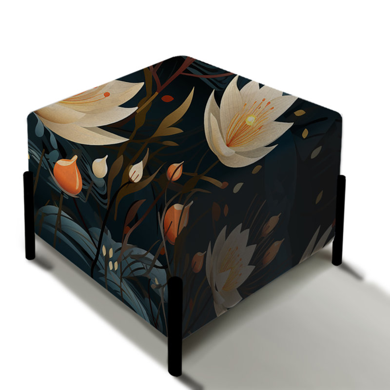 Beige zen floral Lotus Tranquility - repose-pieds carré floral