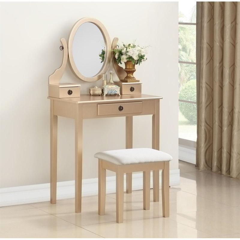 Bureau de coiffeuse avec tabouret, Doré