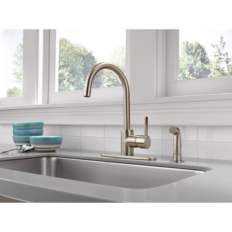 Precept Single Handle Kitchen Faucet with Side Spray, Stainless