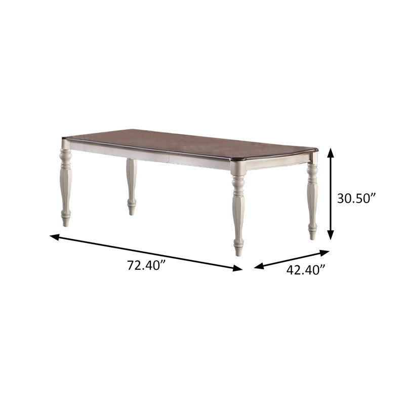 72.4" W DINING TABLE, ANTIQUE WHITE + OAK