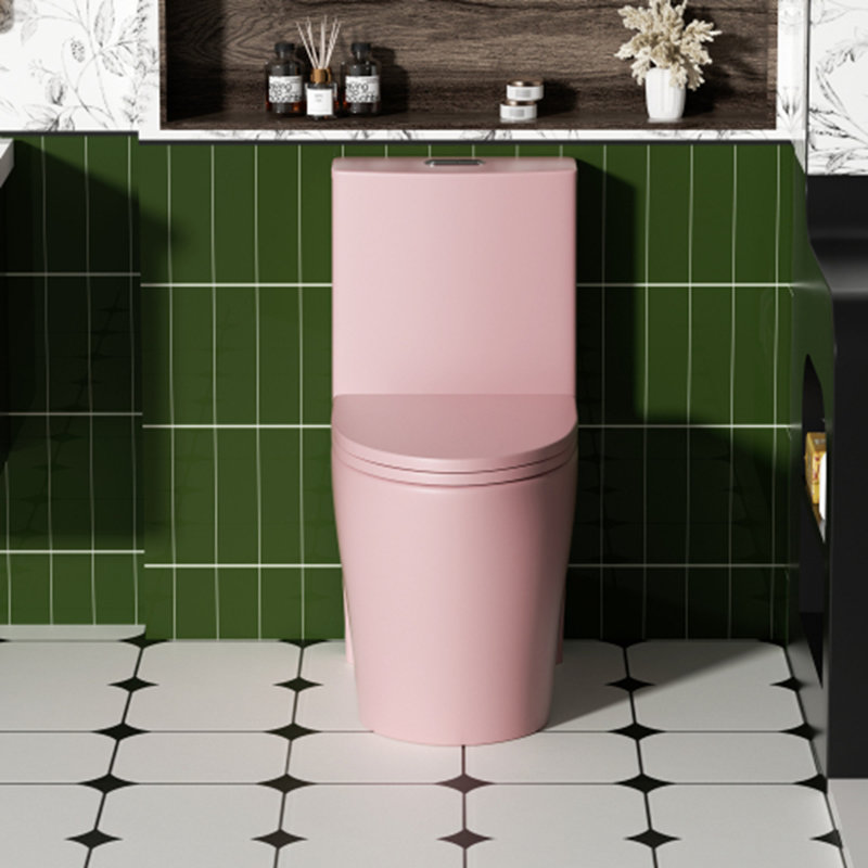 Elongated Dual-Flush Comfort Height Toilet with S-Trap and Tank-Top Button, Pink Flower