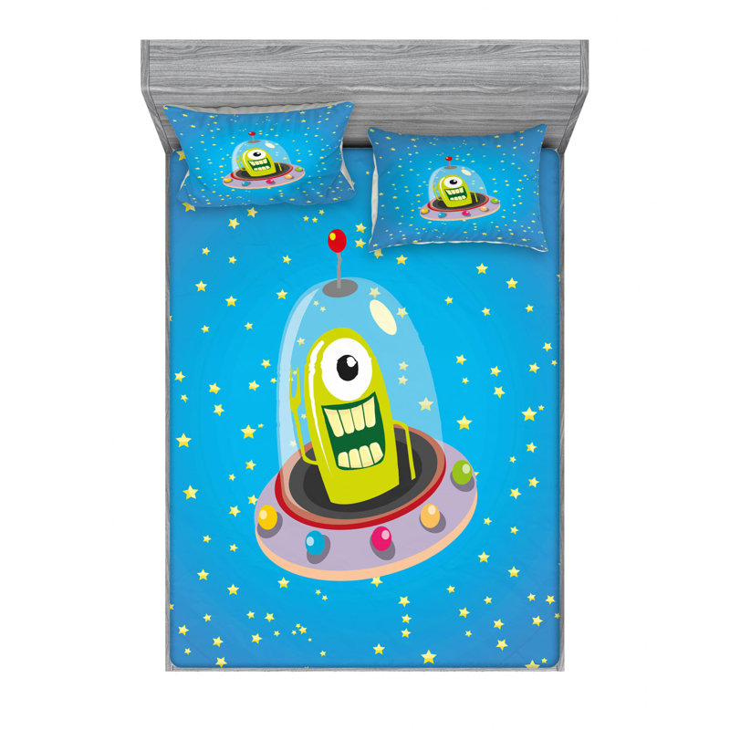 Ensemble de draps extérieur ufo comic dans un espace extérieur comic, Ensemble de drap pour grand lit avec drap-housse