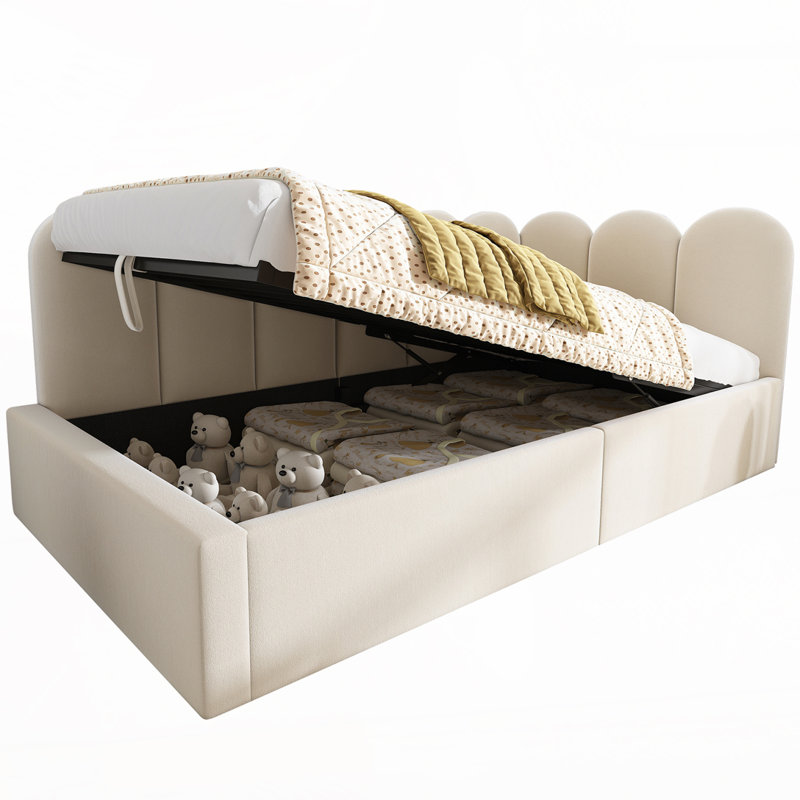 Lit de jour rembourré en velours avec rangement, Beige
