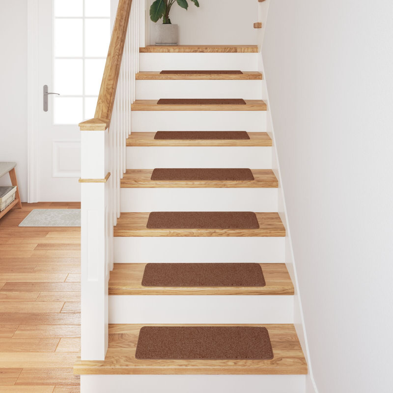 Stair Mat Dark Yellow Polyester 20 X 75 Cm Non-Slip, Mustard, Rectangular 60 x 25 cm