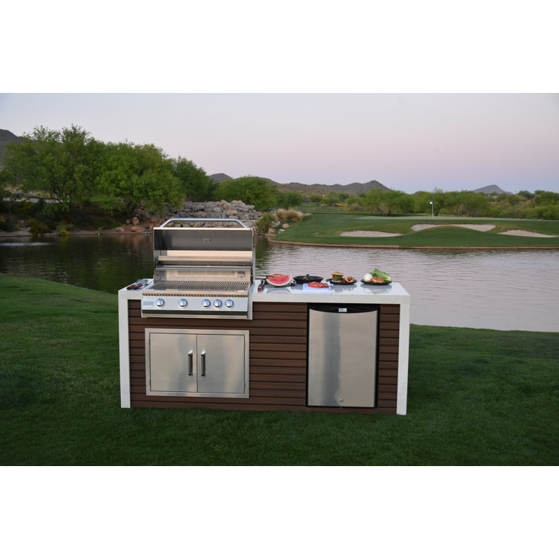 KoKoMo Grills Built In BBQ Island with 4 Burner BBQ Grill Wood Siding and Fan - Thumbnail 2