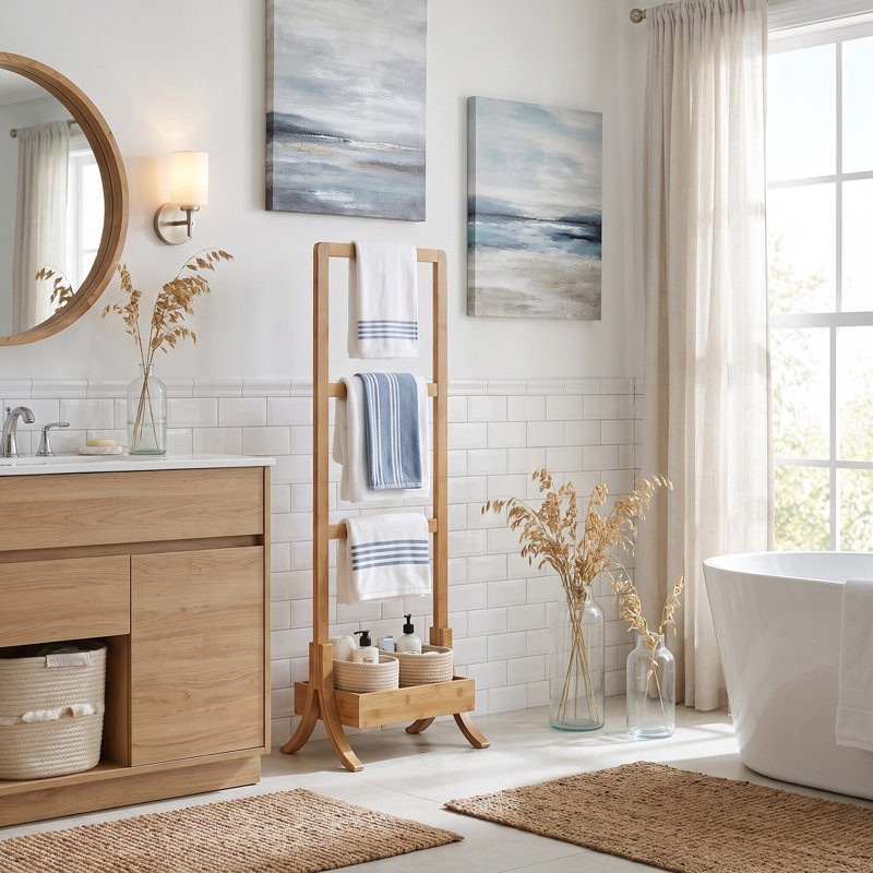 Porte-serviettes sur pied en bambou spa