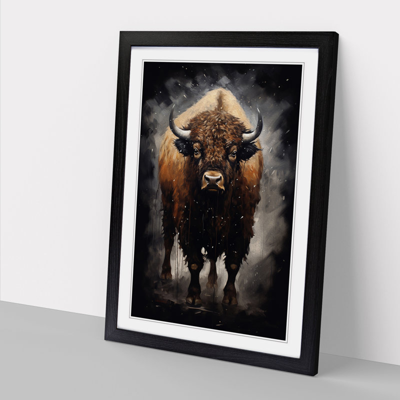 Buffalo Gestural No.2 - Single Picture Frame Print on Wood, 46cm H x 34cm W x 2cm D, Black Framed