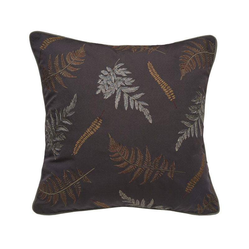 Ferns Pattern Indoor/Outdoor Grey Pillow, Ebony