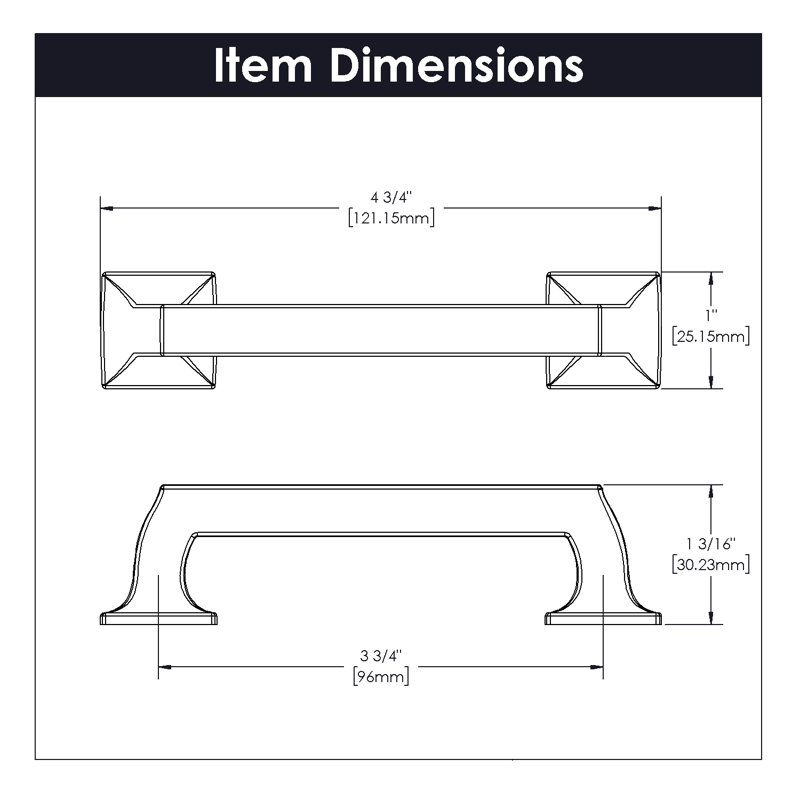Studio II Bar Pull, 3 3/4", Polished Nickel