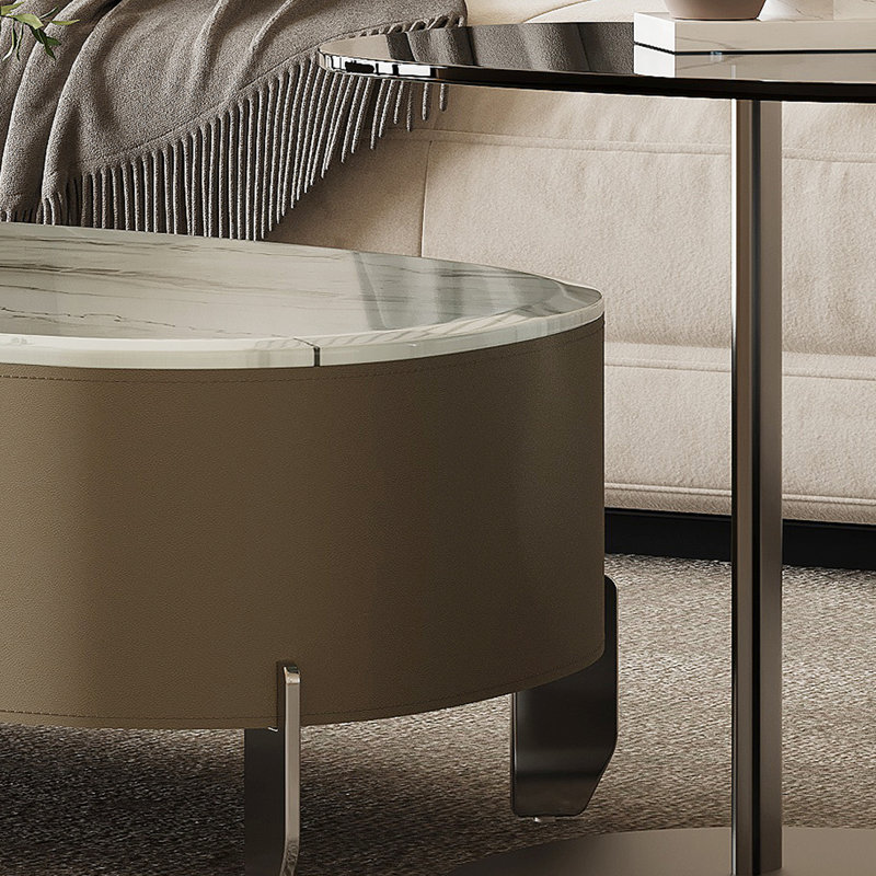 Ensemble de tables basses en marbre avec table de bout en verre