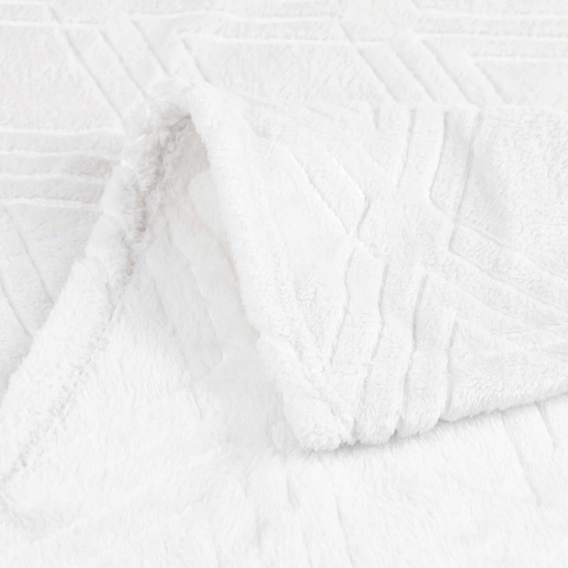Couverture molletonnée en polyester moelleux Alaska, Blanc, Jeté