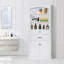 Bathroom Storage Cabinet With 2 Doors, Drawers, Adjustable Shelf & 3 Open Shelves Sturdy Mdf Construction