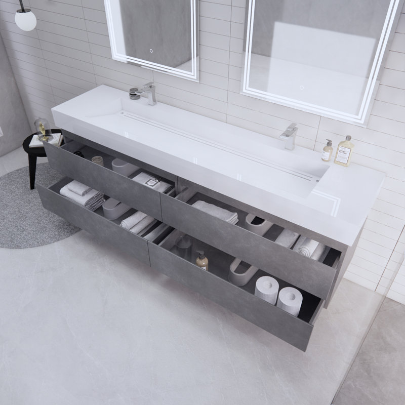 Babajide 83.3'' Bathroom Vanity with Acrylic Top, Cement Gray