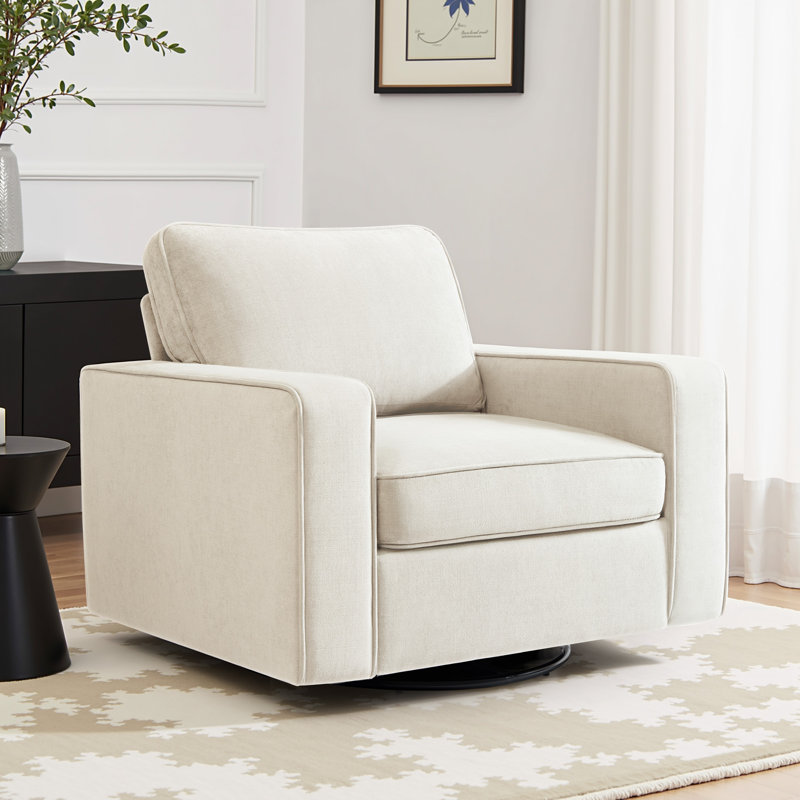 36.2" Wide Upholstered Swivel Accent Armchair, White
