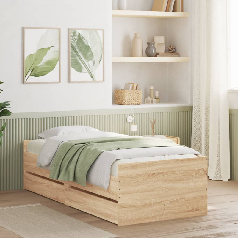 Nikash Bed, Single ( 90 x 200 cm), Sonoma Oak