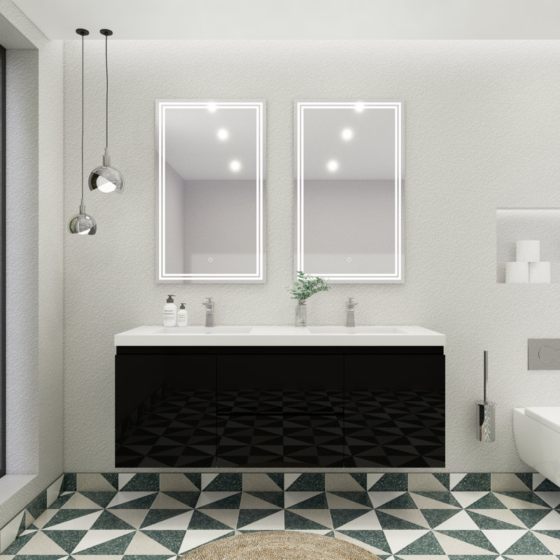 Ensemble de meuble-lavabo double 59 po Aylanna, Noir très lustré
