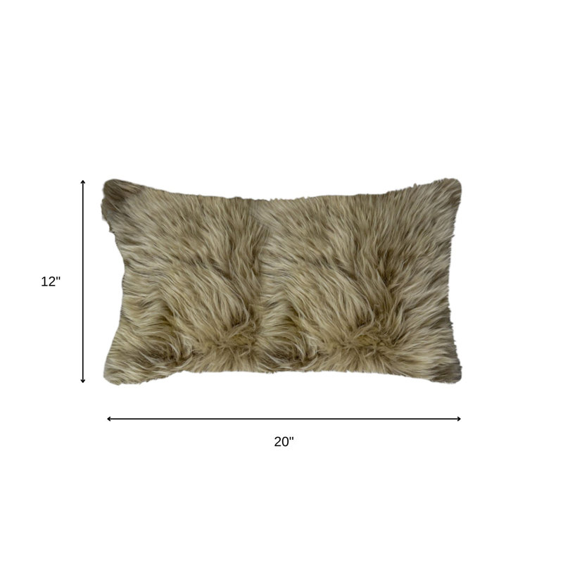 Taupe Sheepskin Rectangular Throw Pillow Set