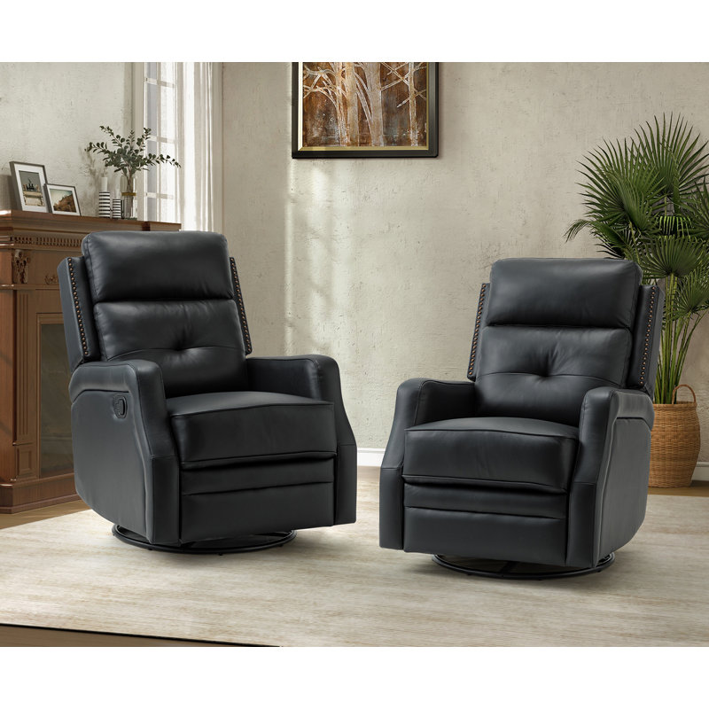 Fauteuil inclinable manuel pivotant Rudisill (ensemble de 2), Cuir véritable noir