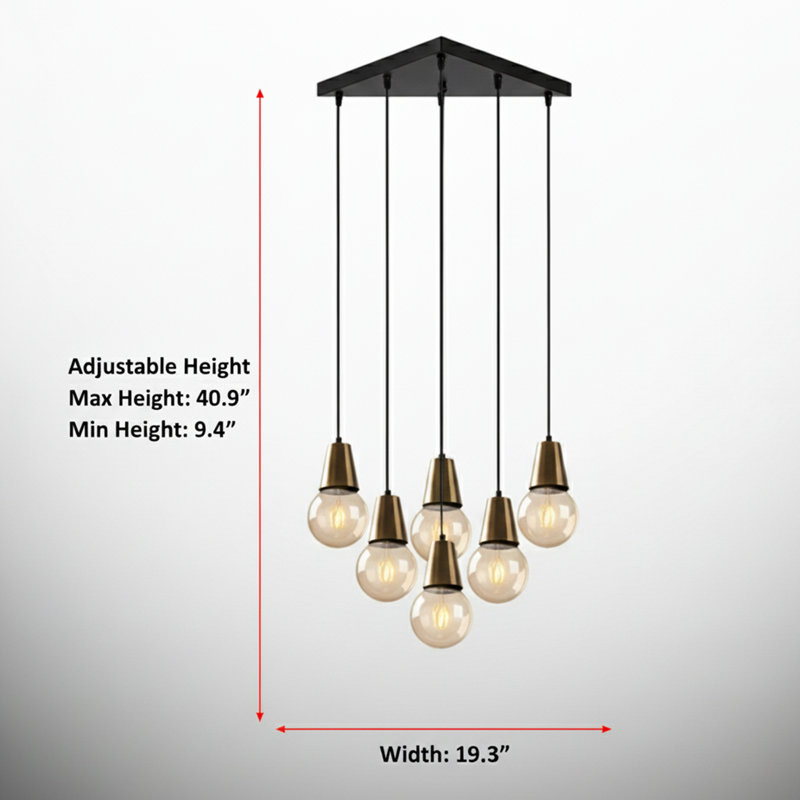Adjustable Height Modern 6-Light Cluster Pendant