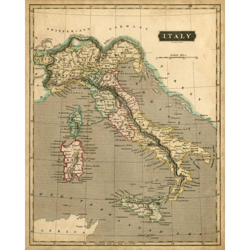 Art sur toile tendue par Williston Forge Thomson Gallery: Thomsons Map of Italy, H 18 po x l 15 po
