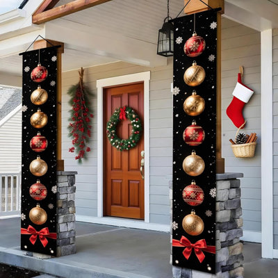 Merry Christmas Doors Banner Ball Porch Sign For Xmas Front Door With Multiple Patterns Indoor/Outdoor Wall Hanging Yard Party Decorations Holiday Decor Polyester