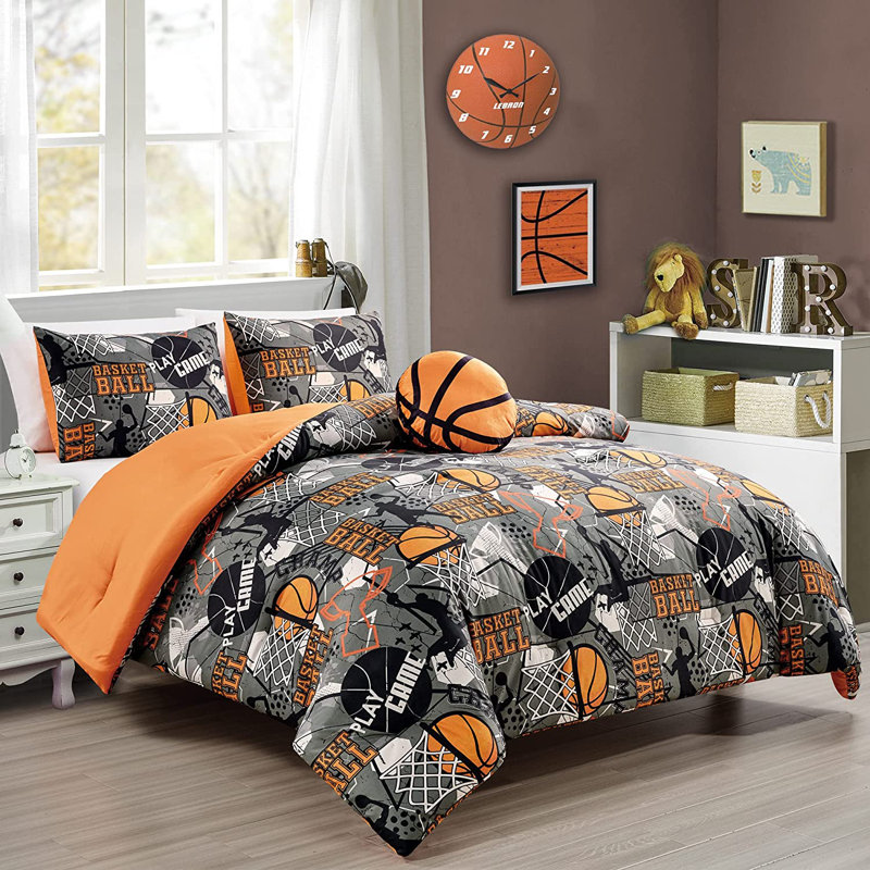 Full/Queen Gray Basketball Slam Dunk Microfiber Comforter Set