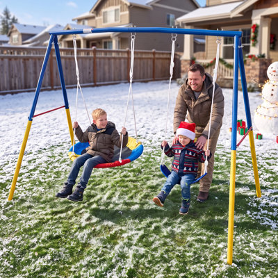Swing Set For Backyard, 330lbs Swing Set With Heavy-duty A-frame Metal Outdoor Swing Stand, 1 Saucer Swing Seat & 1 Belt Swings Seat