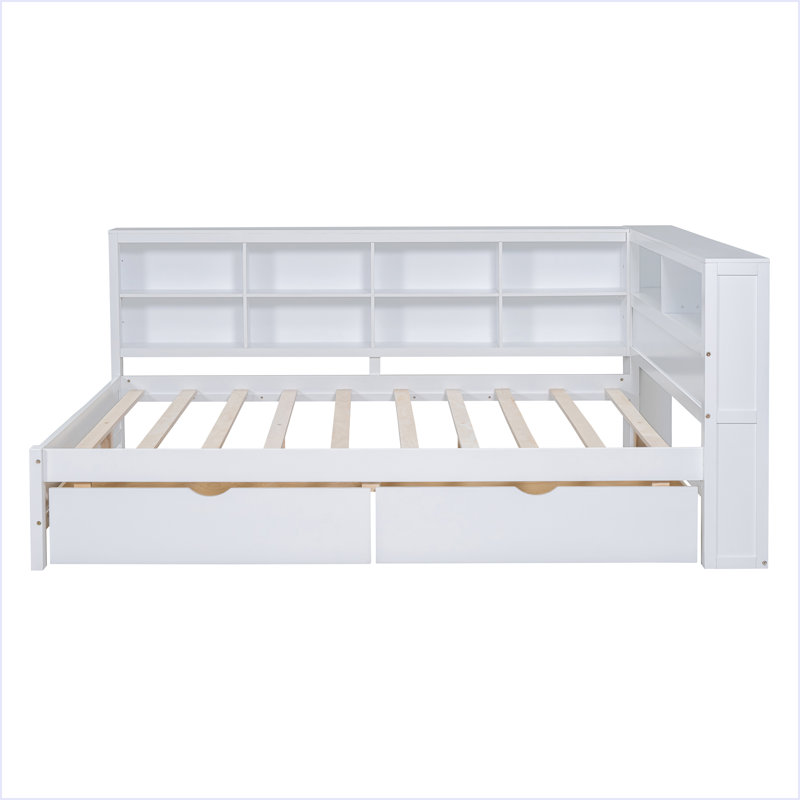 Daybed With Storage Shelf And USB Charging Ports, White, Full