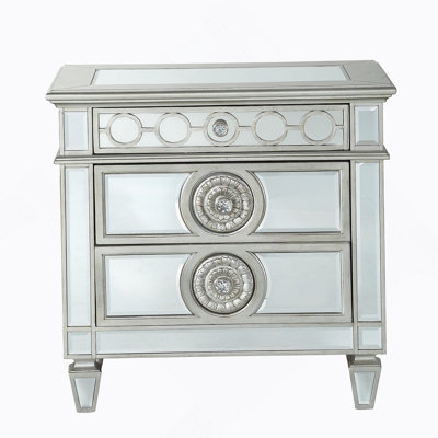 Glamorous Luxury Bedroom Mirrored Finish Nightstand With Two Drawers, A Stunning Wooden Furniture Piece For Enhanced Interior Aesthetics
