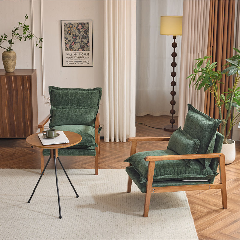 2Pcs Chenille Accent Chair Armchair With Pillow, Green