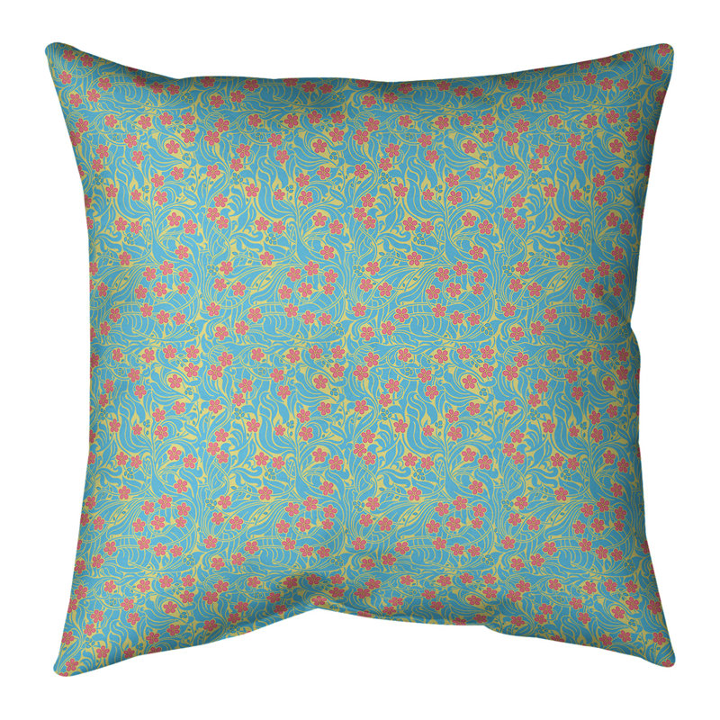 Coussin décoratif intérieur / extérieur Katelyn Elizabeth Swirly, H 18 po x l 18 po, Bleu foncé / doré
