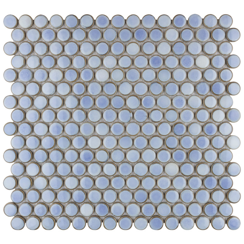 Hudson Penny Round .80" x .80" Porcelain Penny Round Mosaic Wall & Floor Tile, Frost Blue