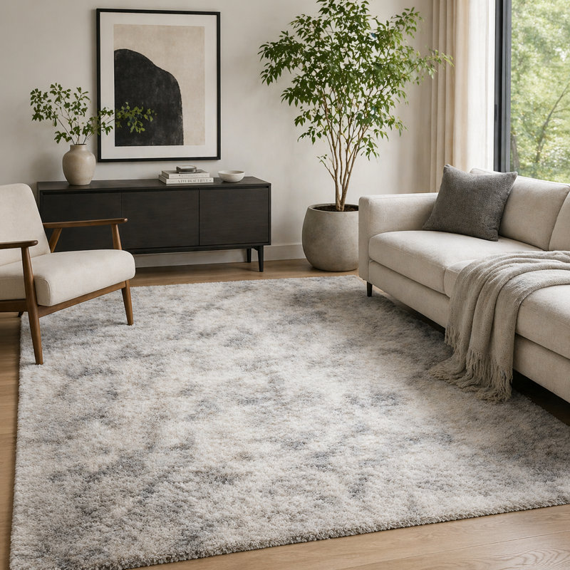 Aspire Homeware Tie Dye Light Grey Shaggy Area Rug Soft Modern Indoor Carpet, Rectangle 160cm Width X 230cm Length