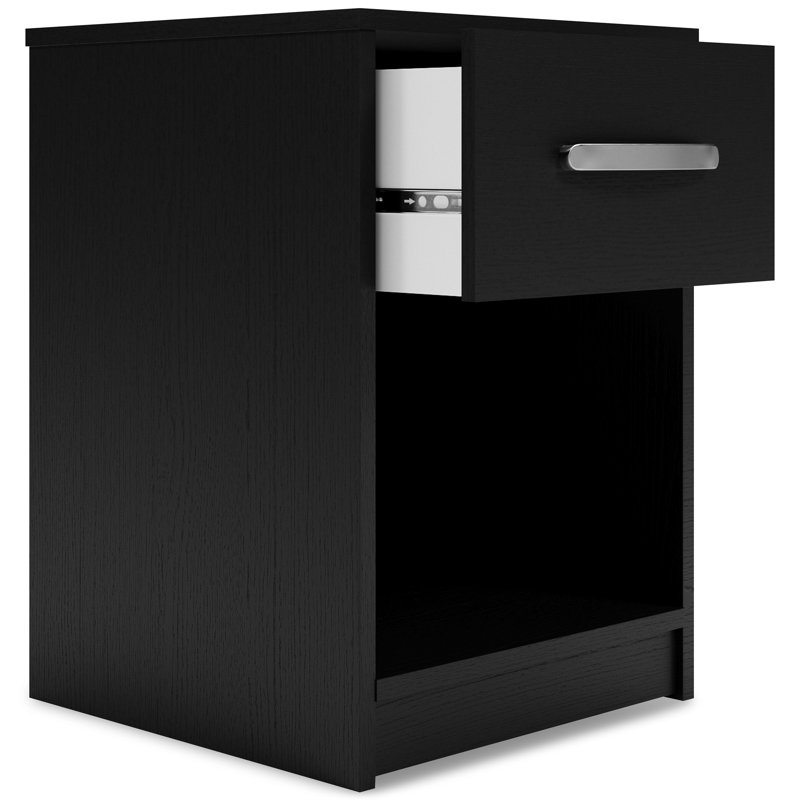Dymone One Drawer Wood Nightstand, 22.09" H x 15.79" W x 15.83" D, Black