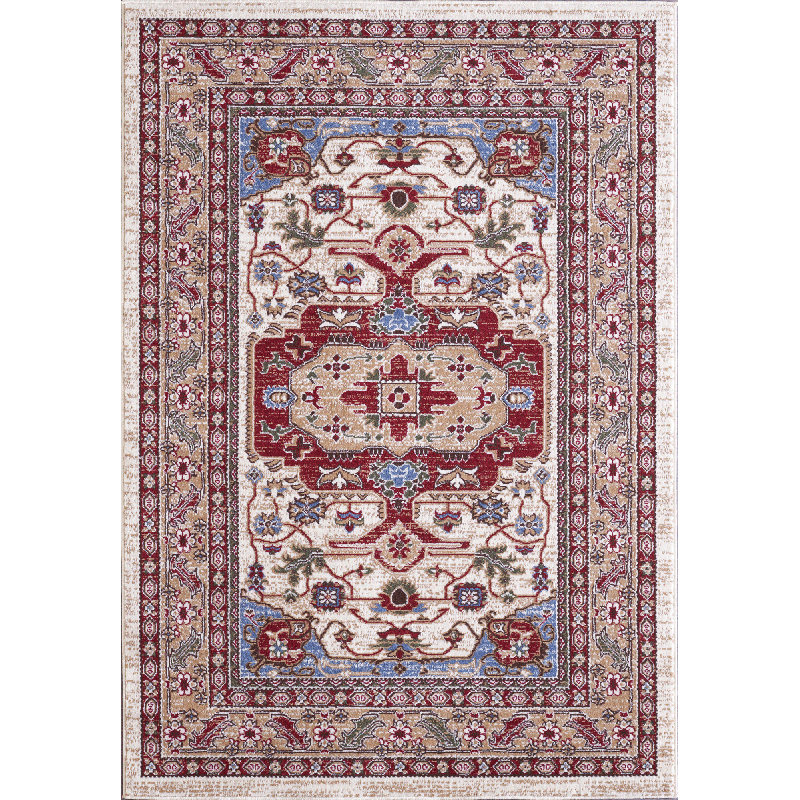 Tapis rouge / crème à motif oriental Wisconsin, Rectangle 2 pi 6 po x 4 pi 9 po