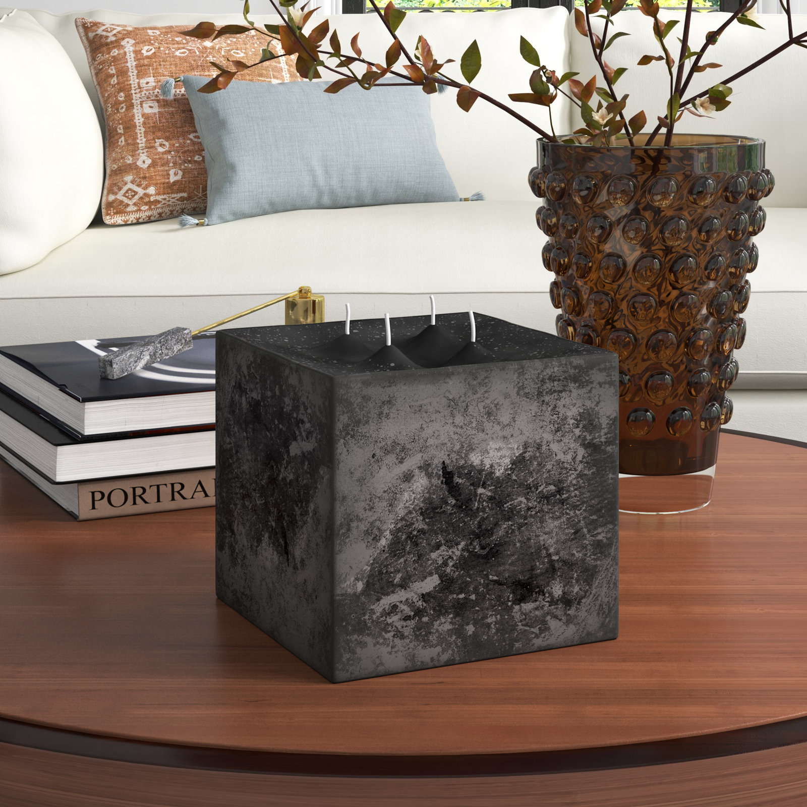 4-Wick Pillar Candle, Black