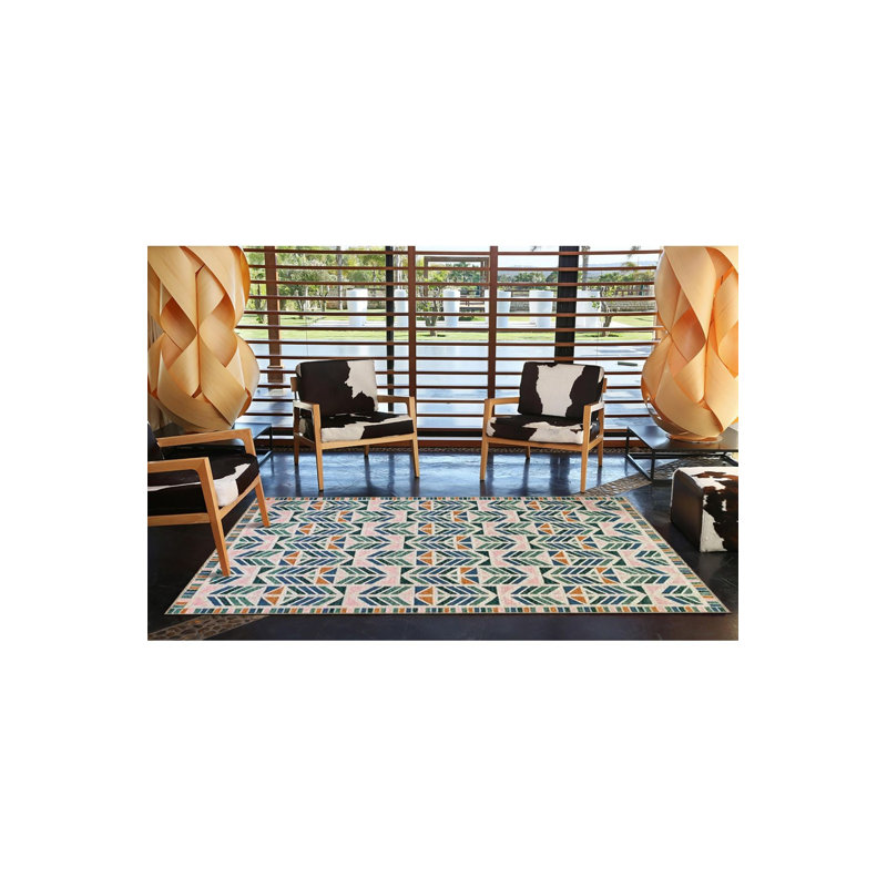 Tapis tissé à motif géométrique triangulaire bleu clair lavable à la machine, Sous-tapis rond 3 pi 3 po inclus