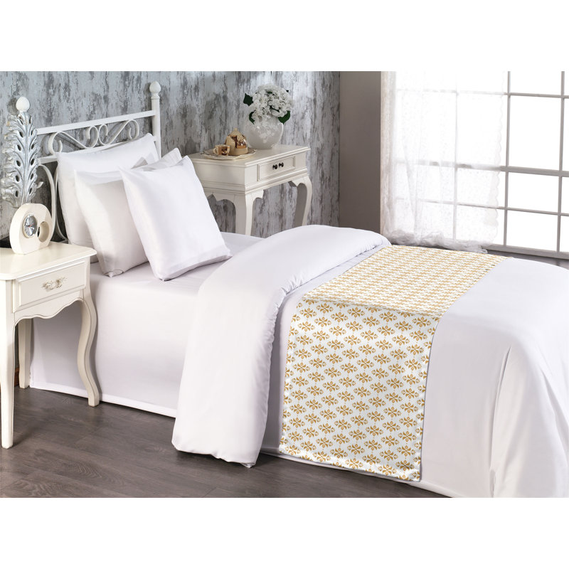 Chemin de lit floral Ambesonne motif damassé symétrique café pâle pêche pâle, Lit simple